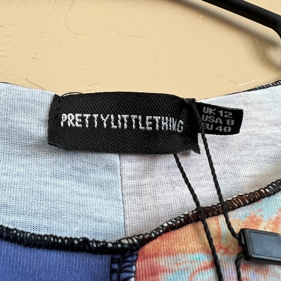 PrettyLittleThing MultiMarble Contrast Seam Block Short Sleeve Bodycon Dress Sz8 - Picture 6 of 6